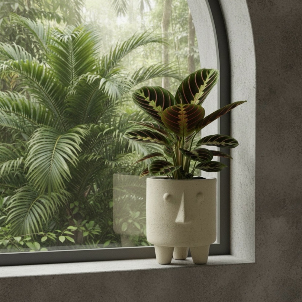 Modern Face Planter with Feet – 5.5” Beige Ceramic Barrel Pot for Indoor